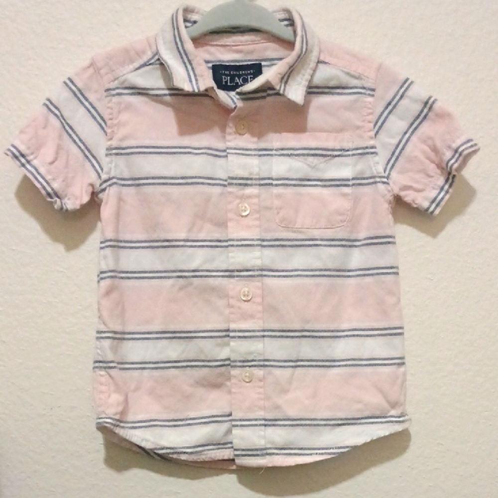 The Children's Place Pink and White Striped Button-Down Shirt